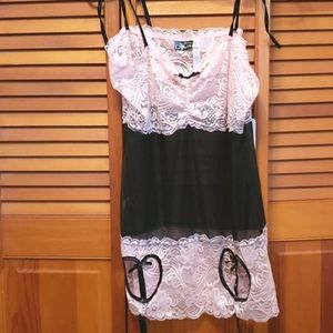 Coquette Diva Black Pink Lace Chemise XL